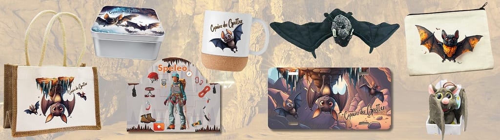 Objets-souvenir chauves-souris, spéléologie et enfants créés pour le congrès FFTS 2025