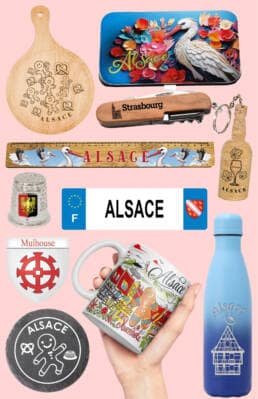 Produits personnalisés Alsace : mugs, textiles, papeterie, magnets, porte-clés et objets souvenirs décorés avec symboles alsaciens
