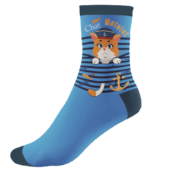 Chaussettes bleues avec chat marin et inscription Chat Matelot