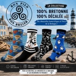 Bannière de chaussettes humoristiques Bretagne avec motifs bretons et collection Bon Pied Bon Breizh