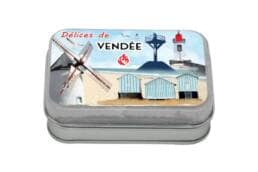 Boîte comptoir Délices de Vendée avec moulin, phare et cabines de plage