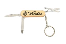 Couteau multifonction souvenir Vendée avec manche en bois gravé