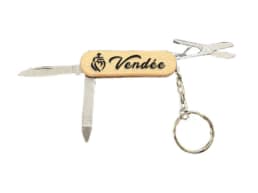 Couteau multifonction souvenir Vendée avec manche en bois gravé