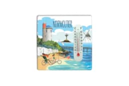 Magnet thermomètre souvenir Noirmoutier avec phare, plage et cabines de bord de mer