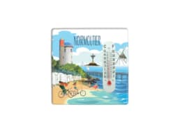 Magnet thermomètre souvenir Noirmoutier avec phare, plage et cabines de bord de mer