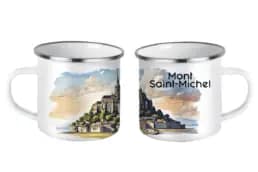 Mug fer émaillé souvenir Mont-Saint-Michel avec illustration aquarelle