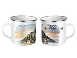 Mug fer émaillé souvenir Mont-Saint-Michel avec illustration aquarelle