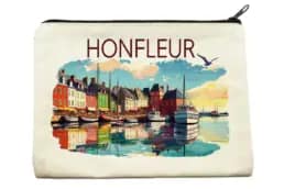 Pochette textile souvenir Honfleur avec illustration du Vieux Bassin