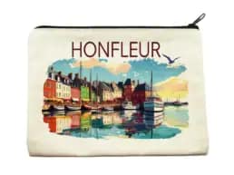 Pochette textile souvenir Honfleur avec illustration du Vieux Bassin
