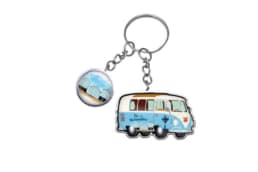 Porte-clés souvenir Île de Noirmoutier avec van vintage et cabines de plage