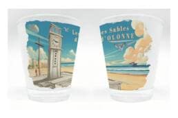 Verre à liqueur souvenir Les Sables-d'Olonne avec horloge et plage