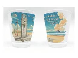 Verre à liqueur souvenir Les Sables-d'Olonne avec horloge et plage