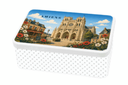 Boîte à sucre souvenir Amiens avec illustration de la cathédrale Notre-Dame