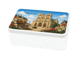 Boîte à sucre souvenir Amiens avec illustration de la cathédrale Notre-Dame