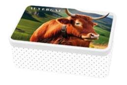 Boîte à sucre souvenir Auvergne illustrée d'une vache Salers