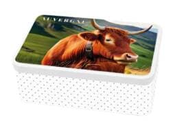 Boîte à sucre souvenir Auvergne illustrée d'une vache Salers