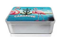 Boîte à sucre souvenir Camargue illustrée de deux flamants roses