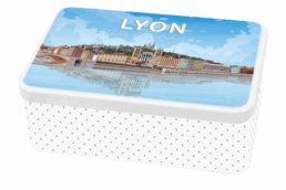 Boîte à sucre souvenir Lyon avec panorama des quais et du Vieux Lyon