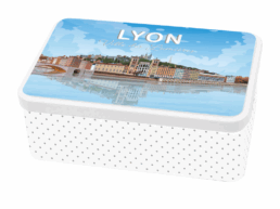 Boîte à sucre souvenir Lyon avec panorama des quais et du Vieux Lyon