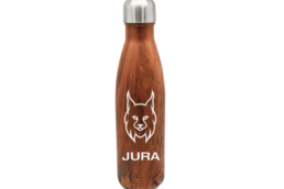 Gourde isotherme effet bois souvenir Jura avec tête de lynx