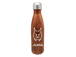 Gourde isotherme effet bois souvenir Jura avec tête de lynx