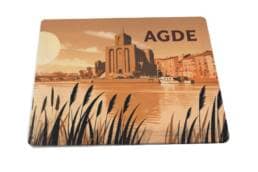 Magnet céramique rectangle souvenir Agde représentant la cathédrale Saint-Étienne et les quais