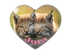 Magnet cœur souvenir Jura représentant deux jeunes lynx