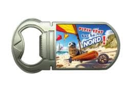 Magnet décapsuleur métal souvenir Nord illustré d'un phoque sur une plage