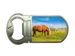 Magnet décapsuleur souvenir Franche-Comté avec cheval comtois