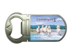 Magnet ouvre-bouteille souvenir Camargue représentant des chevaux blancs au galop