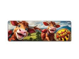 Magnet panorama souvenir Auvergne illustré de deux vaches en randonnée