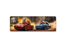 Magnet panorama souvenir Landes avec écureuils dans des voitures de course