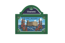 Magnet plaque de rue souvenir Charente représentant Fort Boyard au milieu de l'océan