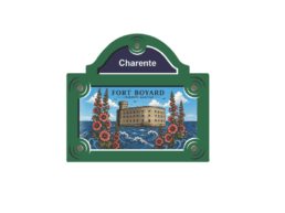 Magnet plaque de rue souvenir Charente représentant Fort Boyard au milieu de l'océan