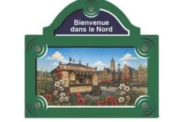Magnet plaque de rue souvenir Nord avec baraque à frites et Grand-Place