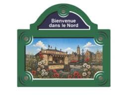 Magnet plaque de rue souvenir Nord avec baraque à frites et Grand-Place