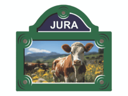 Magnet plaque de rue souvenir Jura avec une vache dans un pâturage