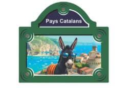 Magnet plaque de rue souvenir Catalogne avec âne portant des lunettes de soleil