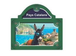 Magnet plaque de rue souvenir Catalogne avec âne portant des lunettes de soleil