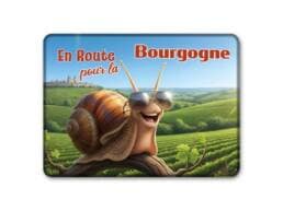 Magnet rectangle souvenir Bourgogne avec escargot et paysage viticole