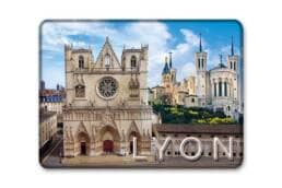 Magnet rectangle souvenir Lyon avec la cathédrale Saint-Jean et la basilique de Fourvière