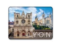 Magnet rectangle souvenir Lyon avec la cathédrale Saint-Jean et la basilique de Fourvière