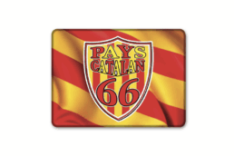 Magnet rectangle souvenir Pays Catalan avec blason 66 sur fond de senyera