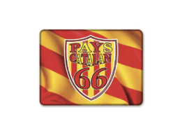 Magnet rectangle souvenir Pays Catalan avec blason 66 sur fond de senyera