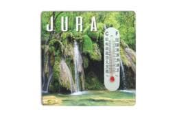 Magnet thermomètre souvenir Jura illustré d'une cascade