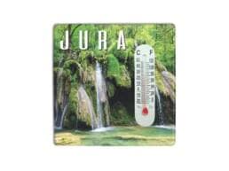Magnet thermomètre souvenir Jura illustré d'une cascade