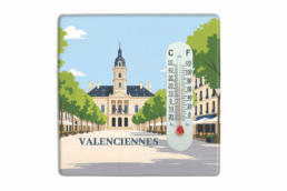 Magnet thermomètre souvenir Valenciennes avec illustration de l'Hôtel de Ville