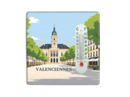 Magnet thermomètre souvenir Valenciennes avec illustration de l'Hôtel de Ville