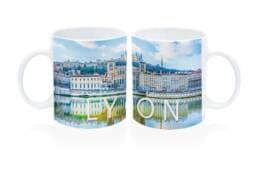 Mug souvenir Lyon avec panorama des quais de Saône et de Fourvière
