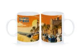 Mug standard souvenir Le Grau-du-Roi représentant le port, les bateaux et le phare